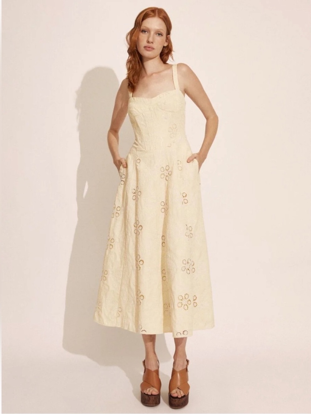Bardot Lilah Corset Midi Dress Yellow Daisy Size 6 Medium
